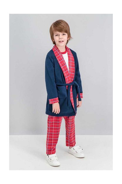 Roly Poly Ekose Lacivert Erkek Cocuk Sabahlik Trendyol
