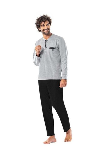 Erdem Erkek 2 Li Pijama Takimi Kol Mansetli 3 Dugmeli 6071 Grimelanj 2xl Trendyol