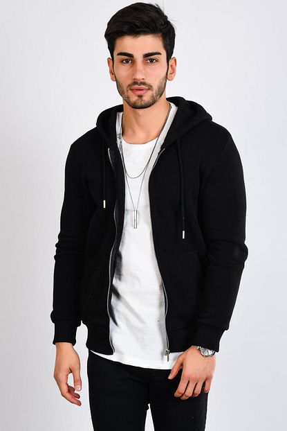 Poniba Erkek Kapsonlu Ici Polar Siyah Sweatshirt Trendyol