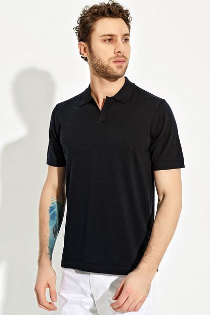Chuba Lacivert Erkek Polo Yaka Yirtmacli Sportriko T Shirt Trendyol