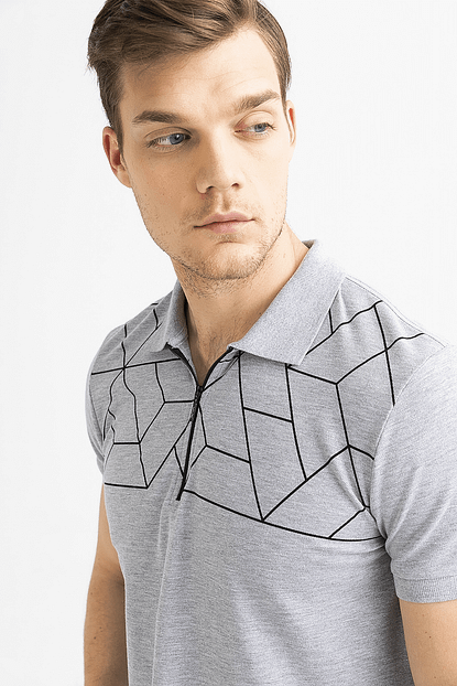 Avva Erkek Gri Polo Yarim Fermuarli Yaka Baskili T Shirt A01s1276 Trendyol