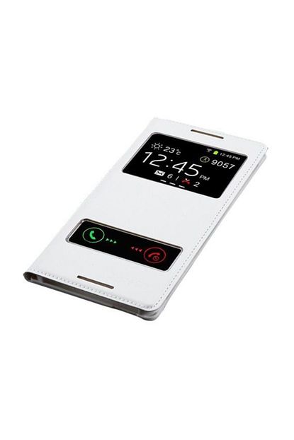 Fitcase Lg G Pro Lite Dikisli Deri Cift Pencereli Kilif Beyaz Trendyol