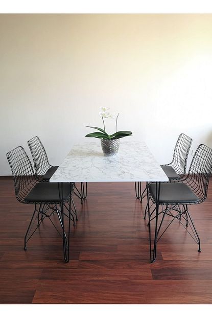 Ophelias Touch Yemek Masa Takimi Mutfak Masasi Beyaz Mermer Desenli Masa Sandalye Takimi 120 X 80 Cm 6 Sandalyeli Trendyol