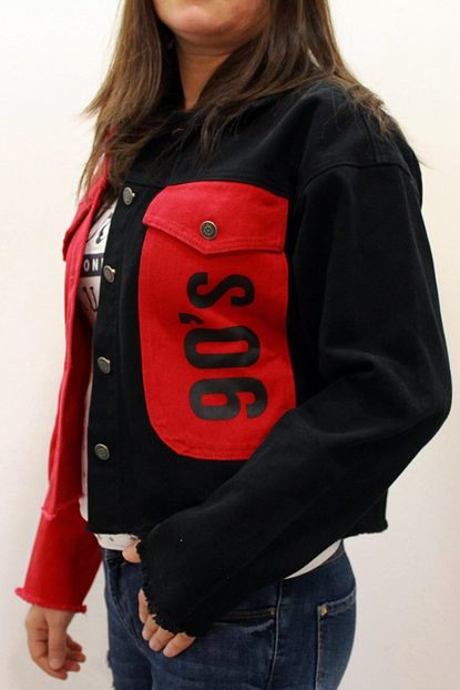 Butiksinope 90 S Baskili Cift Renk Kot Ceket 2118 Trendyol