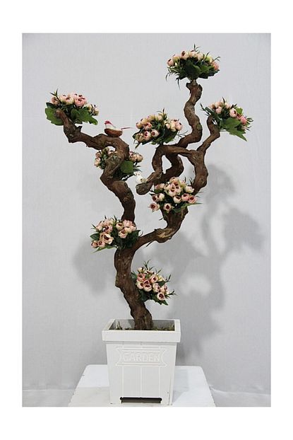 Gulcicekevi Kus Yuvasi Detayli Cicekli Bodur Yapay Agac Bonsai Trendyol