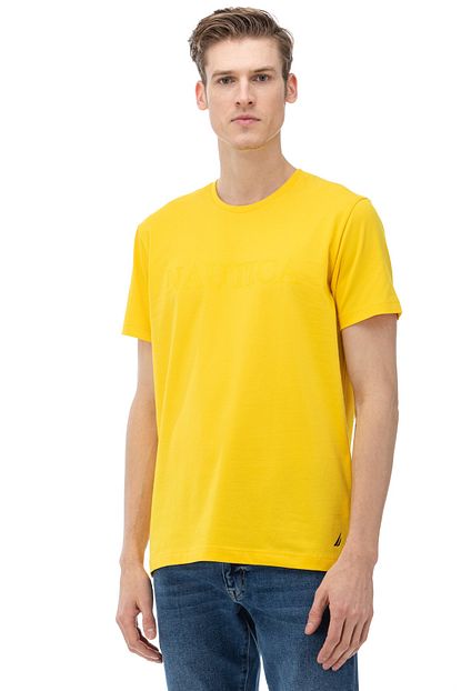 Nautica Erkek Sari Bisiklet Yaka Kisa Kollu Slim Fit T Shirt Trendyol