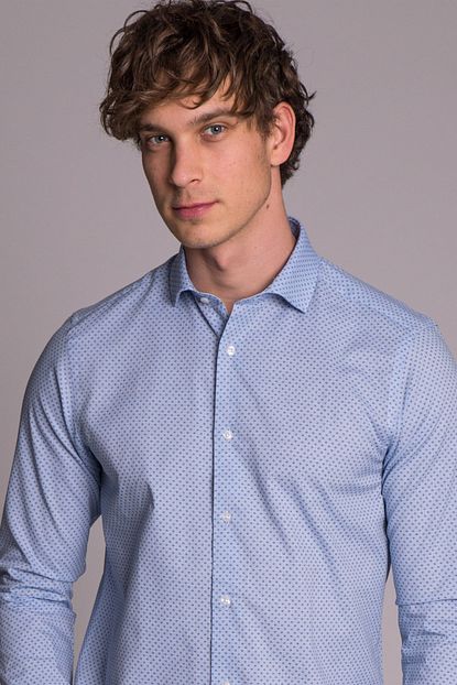 Dufy Mavi Desenli Erkek Gomlek Slim Fit Trendyol