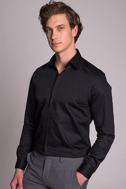 Dufy Siyah Sik Dokuma Klasik Erkek Gomlek Slim Fit Trendyol