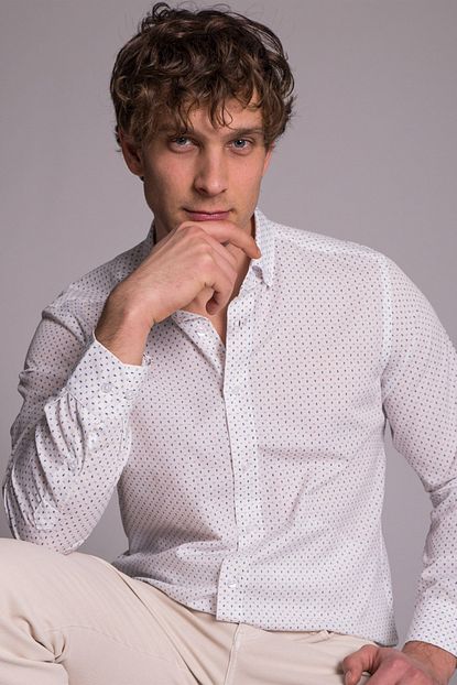 Dufy Beyaz Desenli Pamuklu Polyester Erkek Gomlek Slim Fit Trendyol