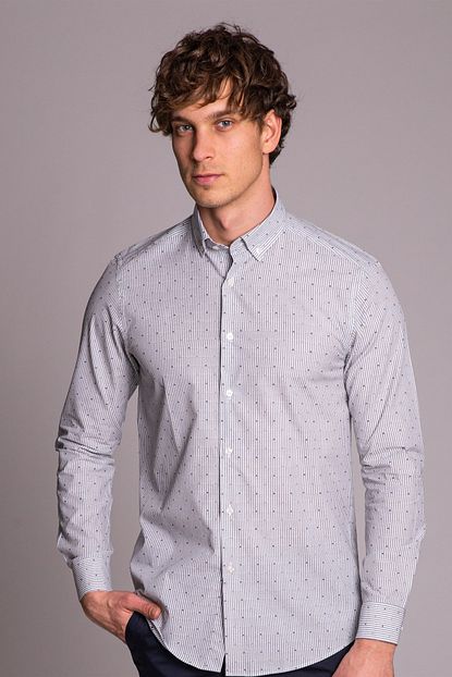 Dufy Gri Cizgili Nokta Detayli Erkek Gomlek Slim Fit Trendyol