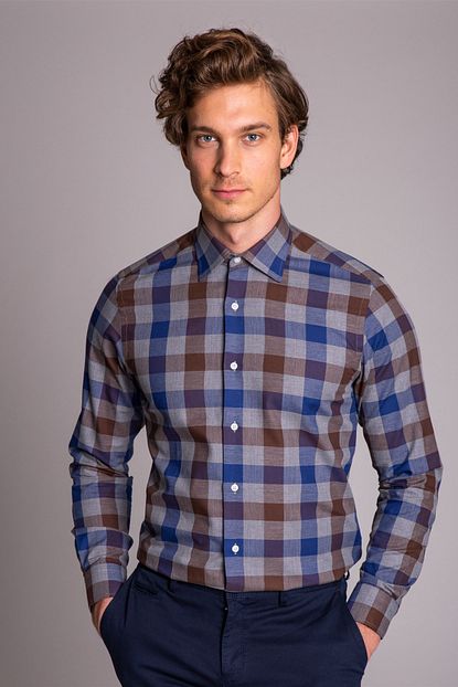 Dufy Indigo Kareli Erkek Gomlek Slim Fit Trendyol