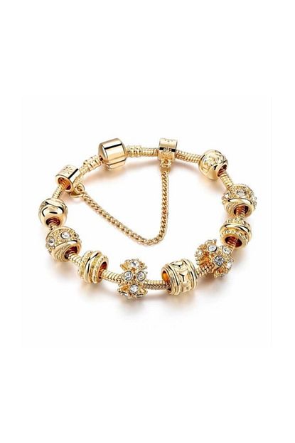 Kumi Pandora Model Kalp Figurlu Tasli Charm 20cm Bileklik Gold Trendyol