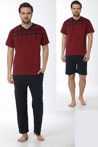 Akasya Erkek Kisa Kollu Yaka Dugmeli Ve Cepli Sortlu 3 Lu Pijama Takim 1528 Trendyol