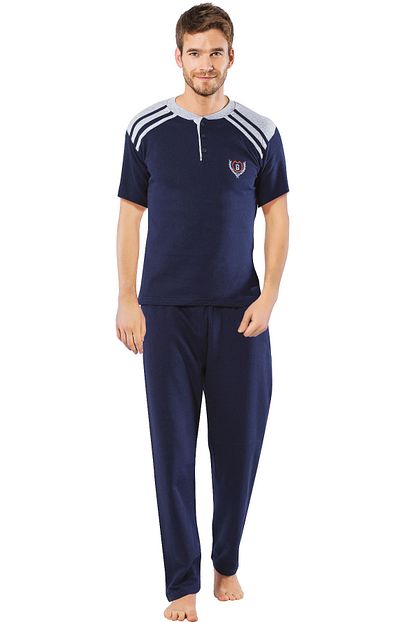 Tampap Kisa Kollu Erkek 100 Pamuk Pijama Takimi Cepli Esofman Trendyol