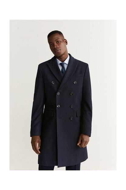 Mango Man Erkek Lacivert Kruvaze Kesimli Yunlu Tailored Palto 53015506 Trendyol