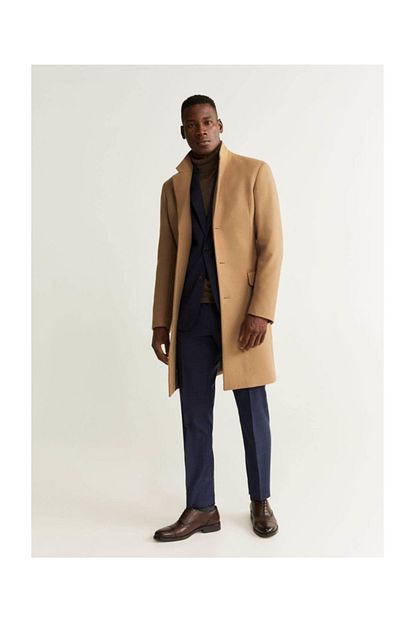 Mango Man Erkek Orta Kahverengi Tailored Yakali Yun Palto 53095007 Trendyol