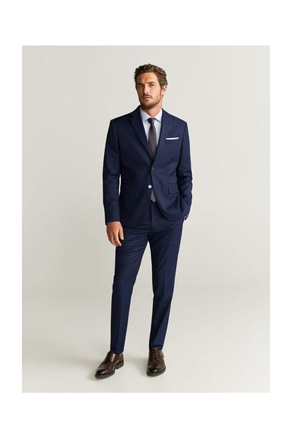 Mango Man Erkek Civit Mavisi Dar Kesim Kareli Takim Blazer Ceket 67060503 Trendyol