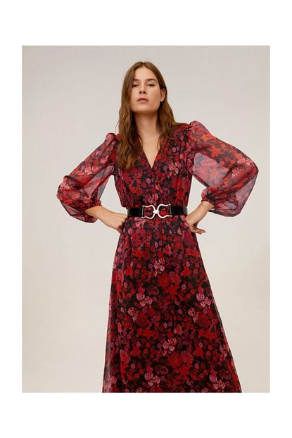 Mango Woman Kadin Kirmizi Cicekli Midi Boy Elbise 67060605 Trendyol