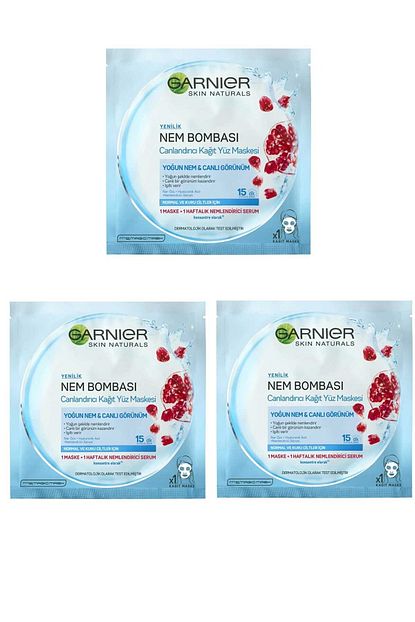 garnier normal kuru ciltler icin nem bombasi canlandirici kagit yuz maskesi 3 lu fiyati yorumlari trendyol