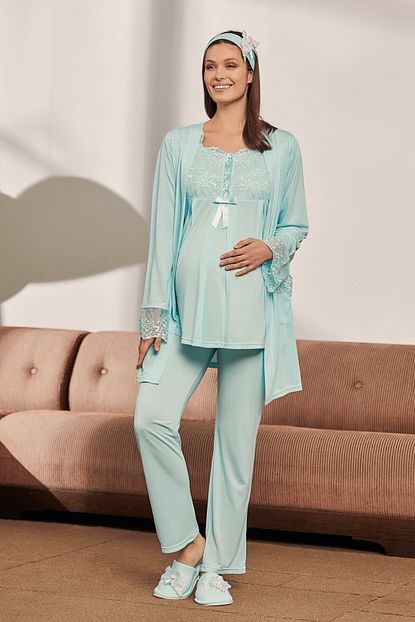 By Mecit Pijama By Mecit 1623 4 Parca Lohusa Pijama Gecelik Set Turkuaz Trendyol