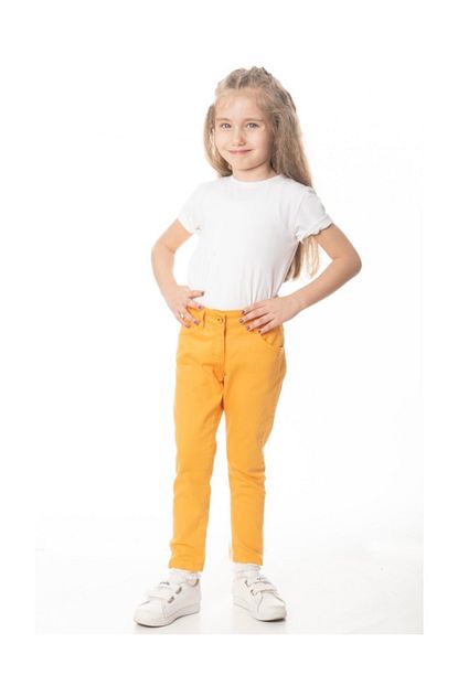 Varol Kids Kiz Cocuk Renkli Sari Kot Pantolon Trendyol
