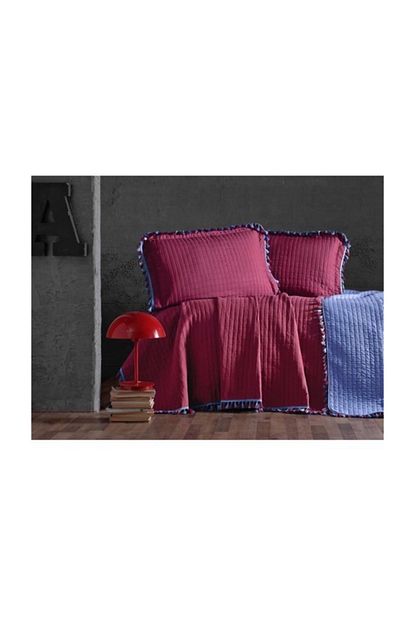 Evim Home Puskullu Cift Kisilik Yatak Ortusu Bordo Mavi Trendyol