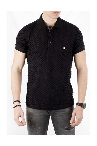 Deepsea Erkek Siyah Kabartmali Slimfit Polo Yaka Tisort Trendyol