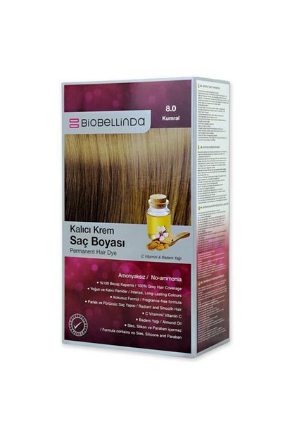 biobellinda amonyaksiz ve kokusuz kalici krem sac boyasi 8 0 kumral badem yagi ve c vitamini ile saci besler fiyati yorumlari trendyol