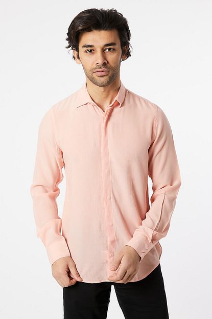 Karpefingo Erkek Viskon Gofre Pembe Gomlek Trendyol