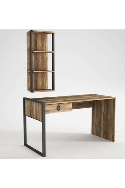 Vivense Exclusive Lost Metal Calisma Masasi Duvar Rafi Ceviz Trendyol