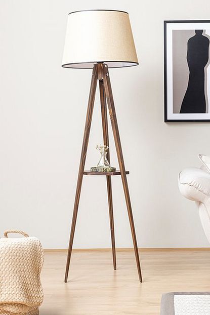 Vivense Sehpali Tripod Ceviz Lambader Pramit Acik Hasir Abajurlu