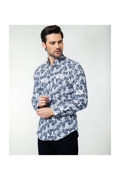 Tudors Slim Fit Desenli Keten Erkek Gomlek Trendyol