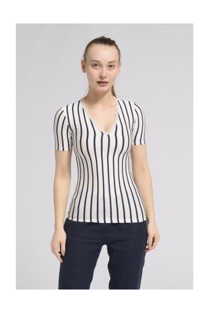 Guzz Kadin Lacivert Ekru Renk Body Trendyol