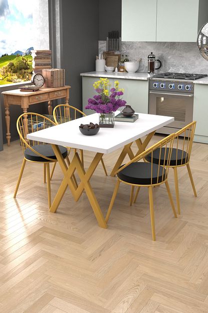 Parlavita Gold Exclusive Mutfak Masa Sandalye Takimi Beyaz Siyah Trendyol