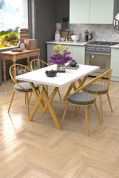 Parlavita Gold Exclusive Mutfak Masa Sandalye Takimi Beyaz Gri Trendyol