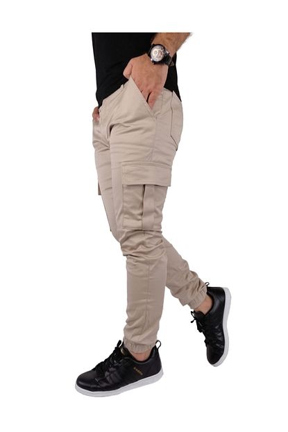 Kulemoda Bej Renk Paca Lastikli Bel Fermuarli Spor Kesim Erkek Kargo Pantolon Trendyol