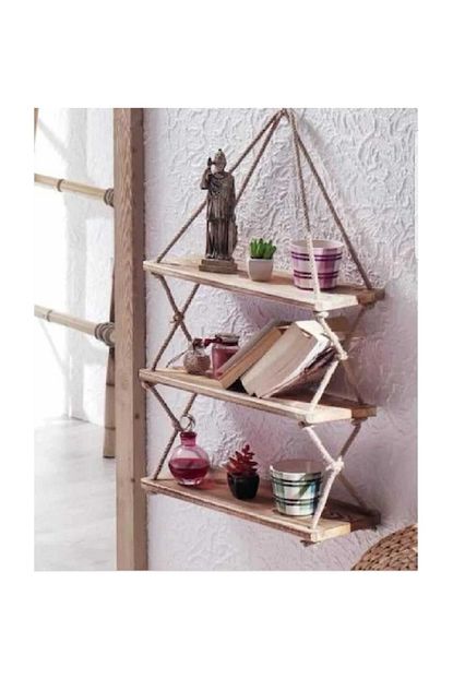 Tabo Retro 3 Gozlu Ahsap Duvar Rafi Halatli Raf Kitaplik Ciceklik Raf 50 Cm Trendyol