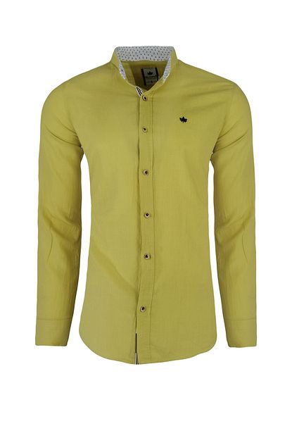 Kulemoda Duz Slimfit Hardal Renk Hakim Yaka Erkek Keten Gomlek Trendyol