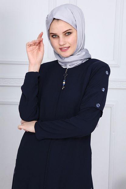 Moda Cizgi Krep Yanlari Boncuk Detayli Tesettur Ferace Lacivert 0145 Trendyol