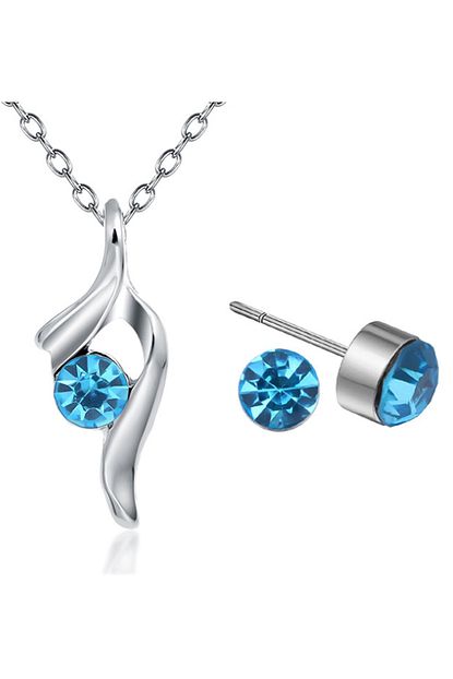 Mutlu Parti Anneler Gunu Hediyesi Kolye Kupe Seti Mavi Swarovski Tasli Trendyol