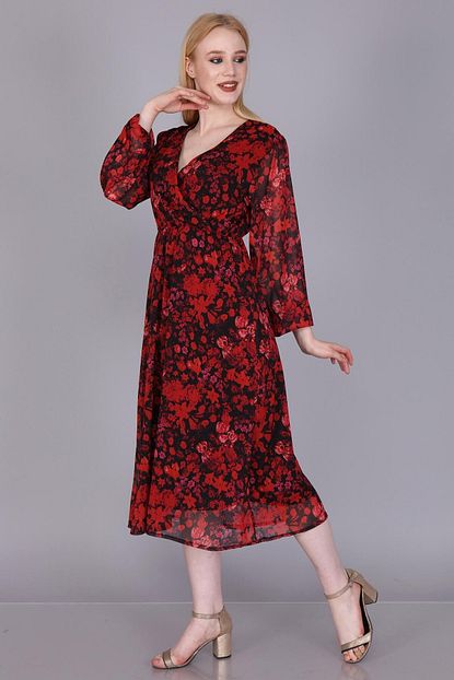 Mi So Kadin C Kirmizi Kruveze Yaka Sifon Elbise M S8046elb Trendyol