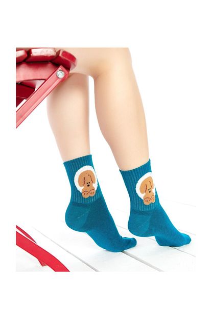 Socks Concept Kadin Kopek Desen Indigo Mavi Renk Soket Corap Trendyol