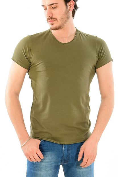 Giyim Dunyasi Dies Erkek V Yaka Slimfit Haki T Shirt 1202ey01002 Trendyol