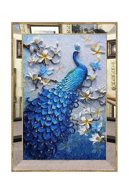 Platin Saat 60 X 90 Cm Aynali Tavus Kusu 3 Boyutlu Luks Tablo Trendyol