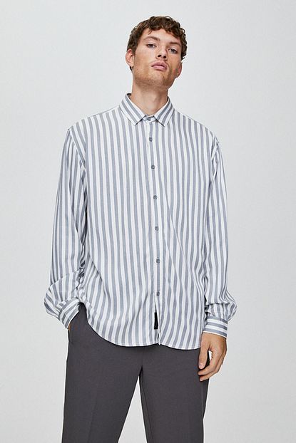 Pull Bear Erkek Gri Dikey Cizgili Gomlek 05474530 Trendyol