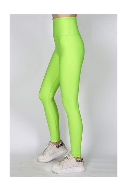 1001 Tayt Neon Yesil Renk Yuksek Bel Spor Tayt Trendyol