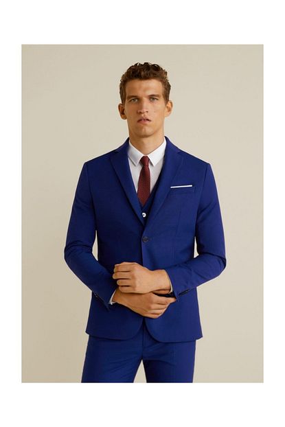 Mango Erkek Mavi Dar Kesimli Takim Blazer Ceket 53100494 Trendyol