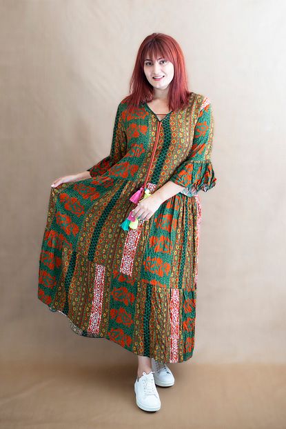 Butik Yazma Buyuk Beden Pamuklu Viskon Otantik Elbise Trendyol