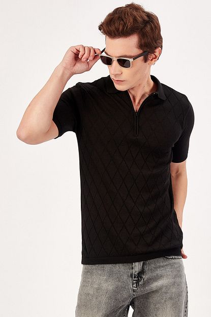 Manche Siyah Erkek Cotonel Triko T Shirt Me20w517682 Trendyol