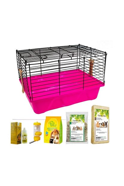ginepig kafesi seti 45x33x30cm pembe